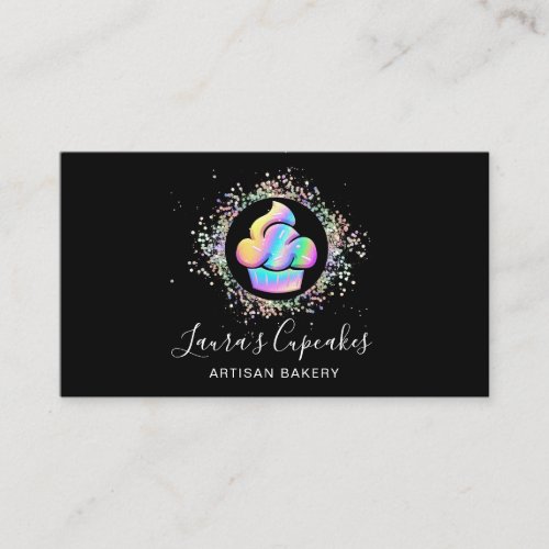 Cute Holographic Cupcake Bakery Chef Cake Business Card