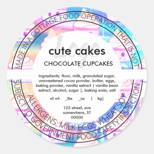 Cute Holographic Cupcake Cottage Law Food Label