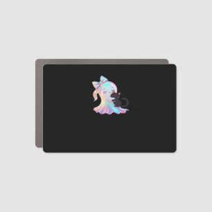 Cute Holographic Ghost Hugging Black Cat Cozy Girl Car Magnet
