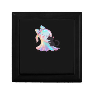 Cute Holographic Ghost Hugging Black Cat Cozy Girl Gift Box