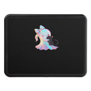 Cute Holographic Ghost Hugging Black Cat Cozy Girl Hitch Cover
