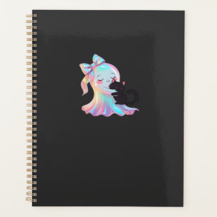 Cute Holographic Ghost Hugging Black Cat Cozy Girl Planner