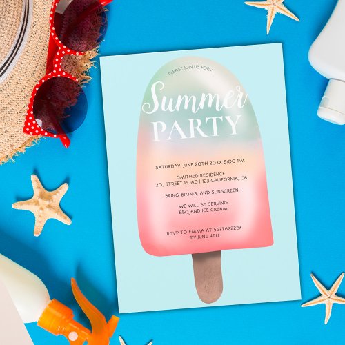 Cute holographic ice cream gradient summer party invitation