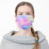 Cute Holographic Iridescent Mermaid Scales Adult Cloth Face Mask (Worn)