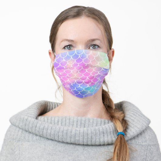 Cute Holographic Iridescent Mermaid Scales Adult Cloth Face Mask (Worn)