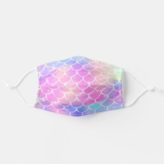 Cute Holographic Iridescent Mermaid Scales Adult Cloth Face Mask (Front, Unfolded)