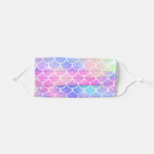 Cute Holographic Iridescent Mermaid Scales Adult Cloth Face Mask (Front, Folded)