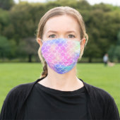 Cute Holographic Iridescent Mermaid Scales Adult Cloth Face Mask (Outside)