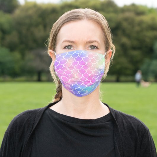 Cute Holographic Iridescent Mermaid Scales Adult Cloth Face Mask (Outside)