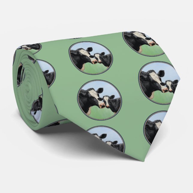 Cute Holstein Calf & Cow Neck Tie (Rolled)