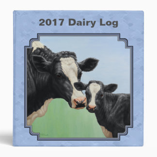 Cute Holstein Calf & Cow Sky Blue 3 Ring Binder
