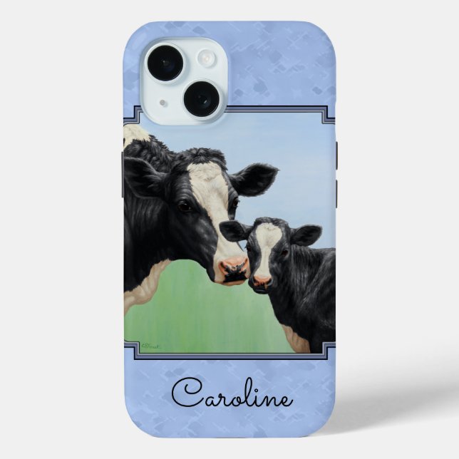 Cute Holstein Calf & Cow Sky Blue Case-Mate iPhone Case (Back)