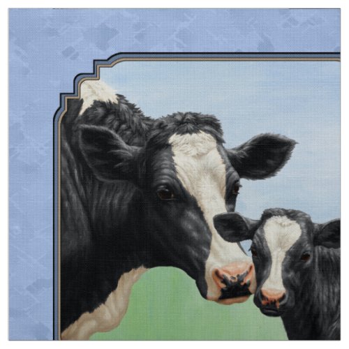 Cute Holstein Calf  Cow Sky Blue Fabric