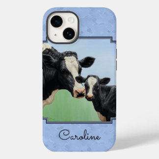 Cute Holstein Calf & Cow Sky Blue iPhone 14 Case