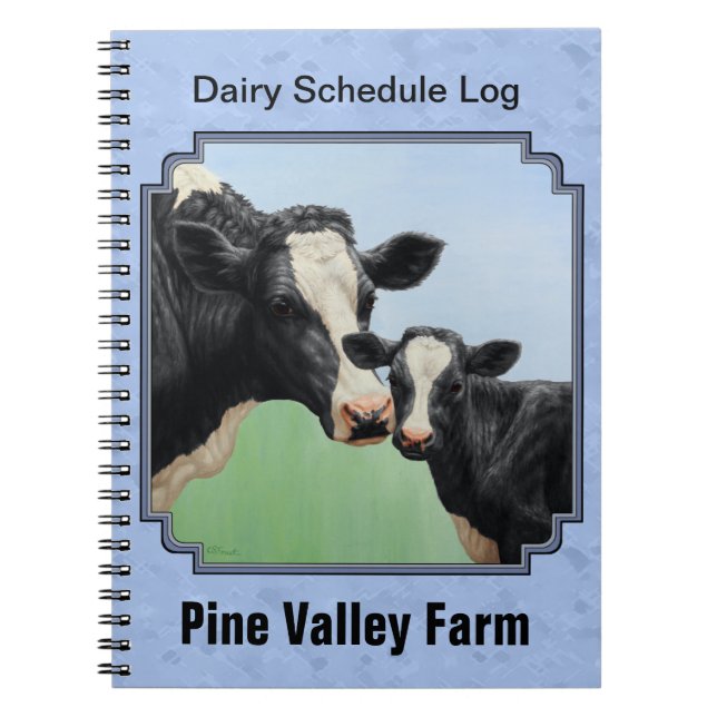 Cute Holstein Calf & Cow Sky Blue Notebook (Front)