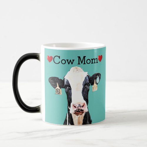 Cute Holstein Cow Heart Mom Dairy Farm Women Magic Mug