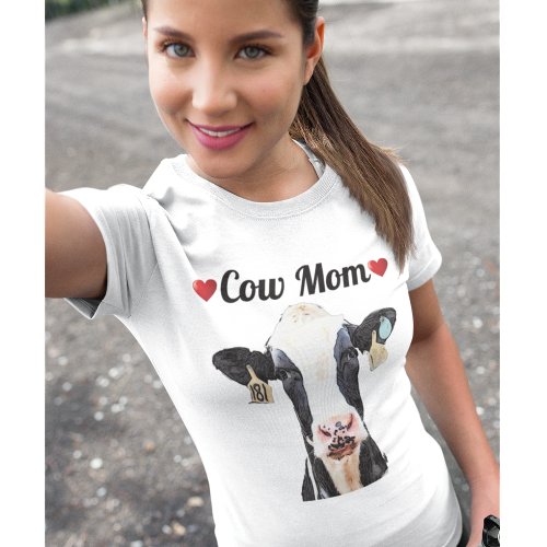 Cute Holstein Cow Heart Mom Dairy Farm Women T_Shirt