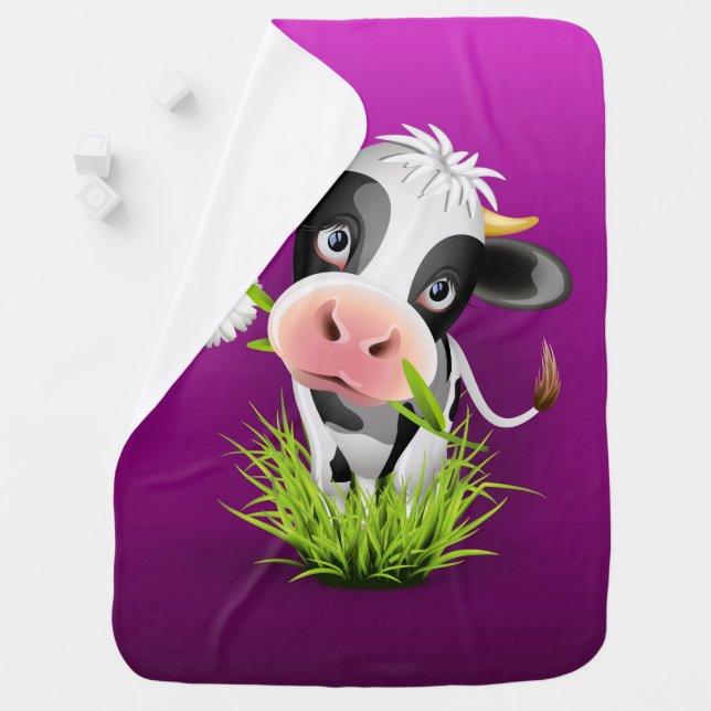 Cute Holstein cow in grass over purple Baby Blanket (In Situ)