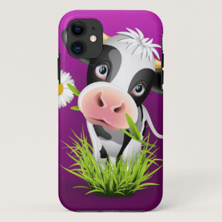 Cute Holstein cow in grass over purple iPhone 11 Case