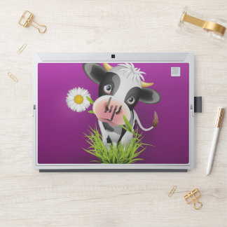 Cute Holstein cow in grass over purple HP Laptop Skin