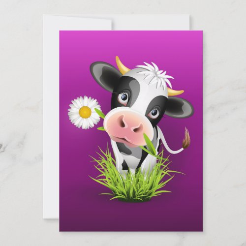 Cute Holstein cow in grass over purple Invitation