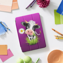 Cute Holstein cow in grass over purple iPad Pro Cover