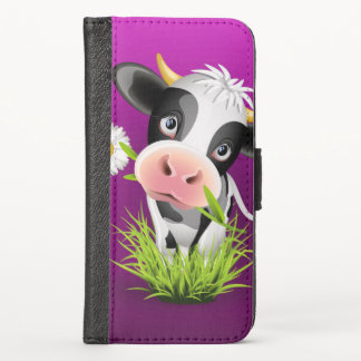 Cute Holstein cow in grass over purple iPhone X Wallet Case