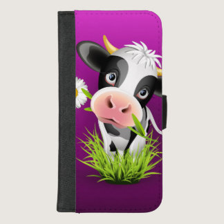 Cute Holstein cow in grass over purple iPhone 8/7 Plus Wallet Case