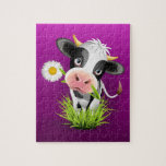 Cute Holstein Cow In Grass Over Purple Jigsaw Puzzle at Zazzle