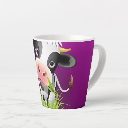 Cute Holstein cow in grass over purple Latte Mug
