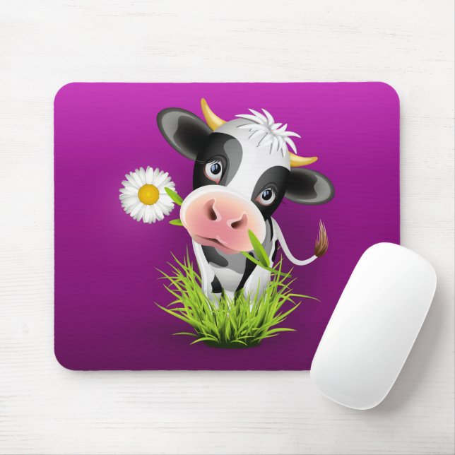 Cute Holstein cow in grass over purple Mouse Pad (With Mouse)