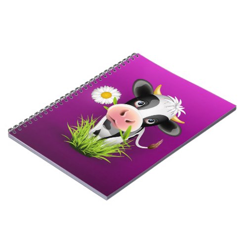 Cute Holstein cow in grass over purple Notebook