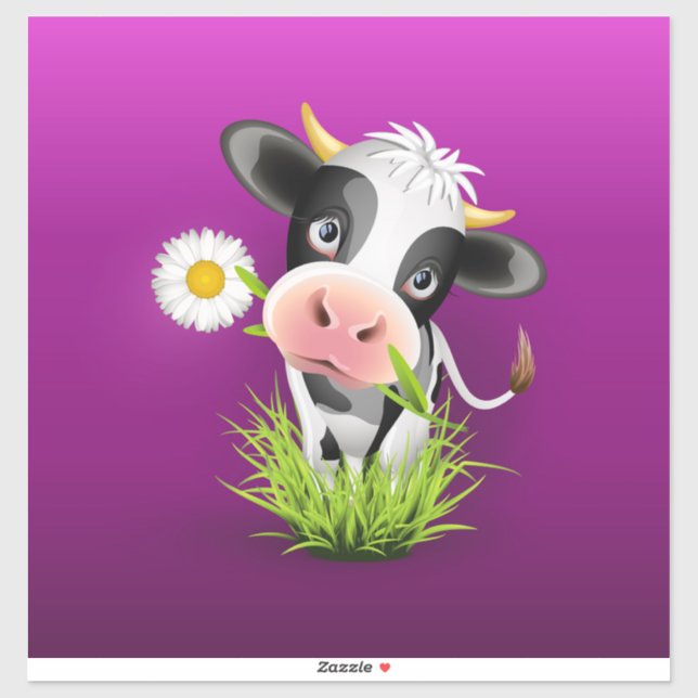 Cute Holstein cow in grass over purple Sticker (Sheet)