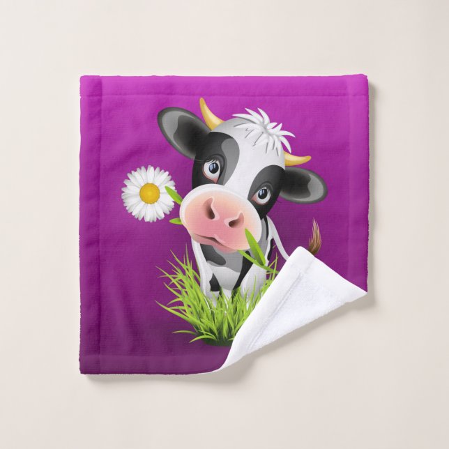 Cute Holstein cow in grass over purple Wash Cloth (Wash Cloth)