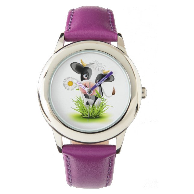 Cute Holstein cow in green grass Watch (Front)