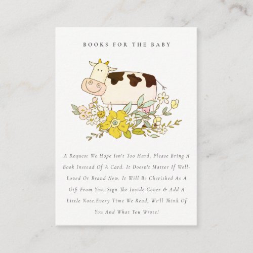 Cute Holy Cow Farm Floral Books For Baby Shower Enclosure Card