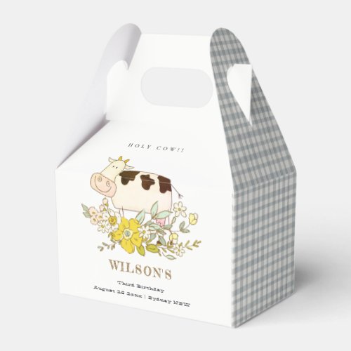 Cute Holy Cow Farm Floral Kids Any Age Birthday Favor Boxes