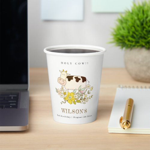 Cute Holy Cow Farm Floral Kids Any Age Birthday Paper Cups