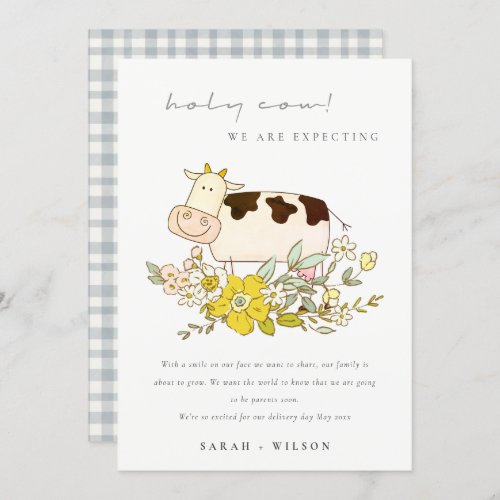 Cute Holy Cow Farm Floral Pregnancy Announcement  
