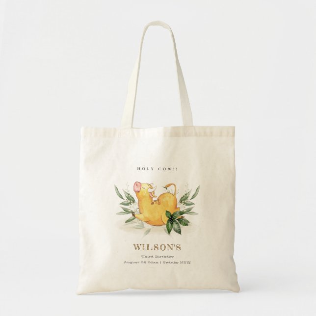 Cute Holy Cow Farm Foliage Kids Any Age Birthday Tote Bag (Front)