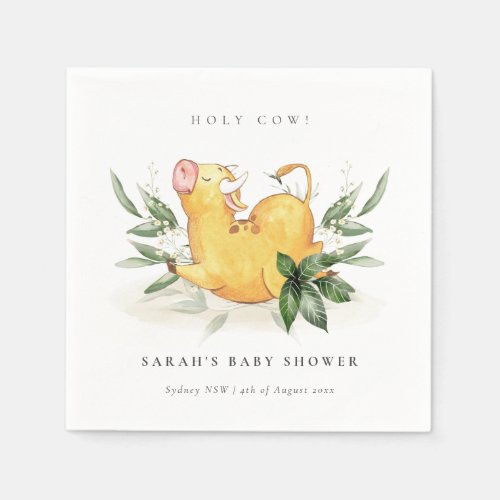 Cute Holy Cow Farm Yellow Foliage Baby Shower Napkins