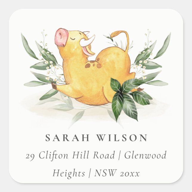 Cute Holy Cow Farm Yellow Foliage Kids Address Square Sticker (Front)
