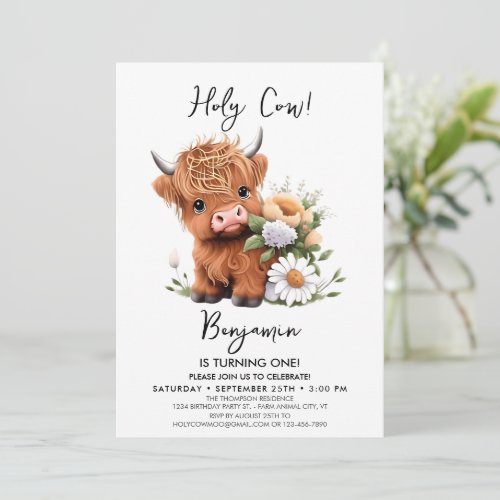 Cute Holy Cow flowers Birthday Invitation