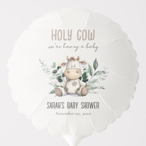 Cute Holy Cow Foliage Pastel Neutral Baby Shower Balloon