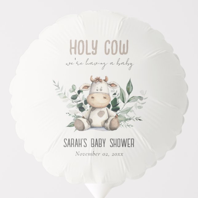 Cute Holy Cow Foliage Pastel Neutral Baby Shower Balloon (Front)