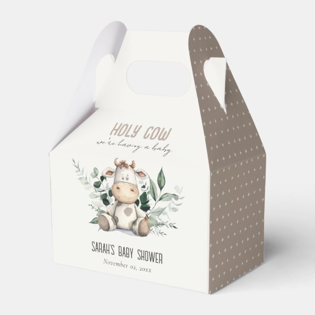 Cute Holy Cow Foliage Pastel Neutral Baby Shower Favor Boxes (Front Side)
