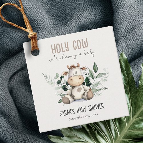Cute Holy Cow Foliage Pastel Neutral Baby Shower Favor Tags