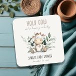 Cute Holy Cow Foliage Pastel Neutral Baby Shower Square Paper Coaster<br><div class="desc">If you need any other matching product or customization,  kindly message via Zazzle.</div>