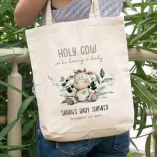 Cute Holy Cow Foliage Pastel Neutral Baby Shower Tote Bag