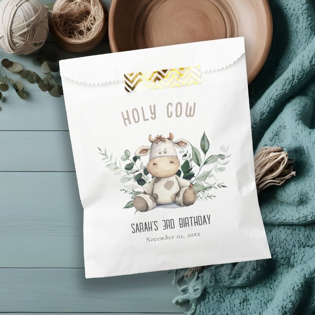 Cute Holy Cow Foliage Pastel Neutral Kids Birthday Favor Bag (Creator Uploaded)